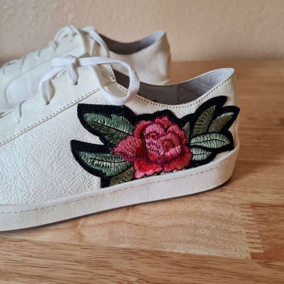 Joie Daryl Floral Embroidered White Leather Sneakers Low Top Rose Ivory 9US 39EU - Picture 6 of 8